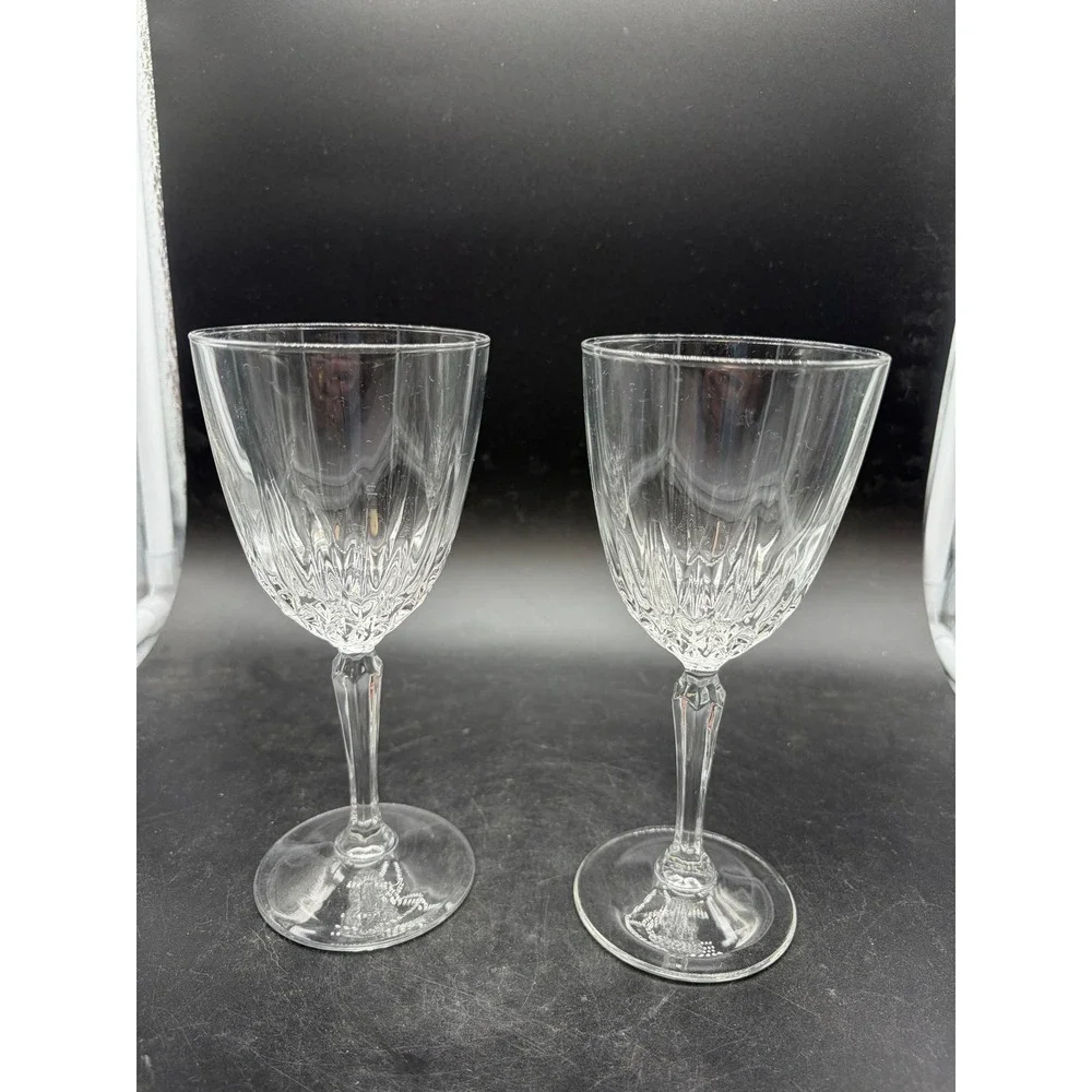 Vintage Crystal Wine Glasses Diamond Cut Fluted Stemware Set of 2‎ Clear Glass
